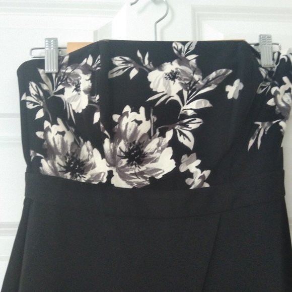 WHBM - Sz0 Floral Bodice/Black Split-Leg Jumpsuit - Picture 2 of 6